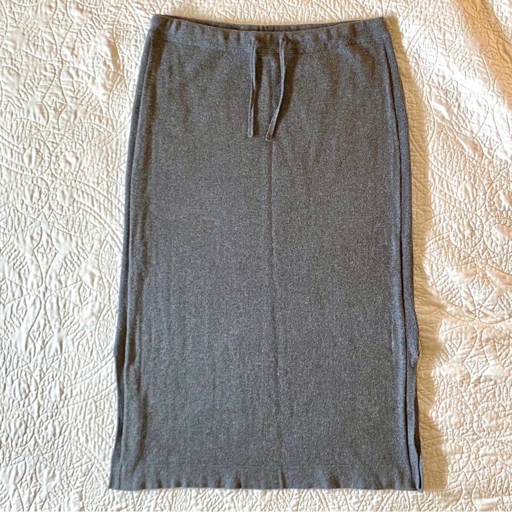 Pure Jill Heather Gray Midi Sweater Skirt w/ Elastic Waist and Tie Front size S